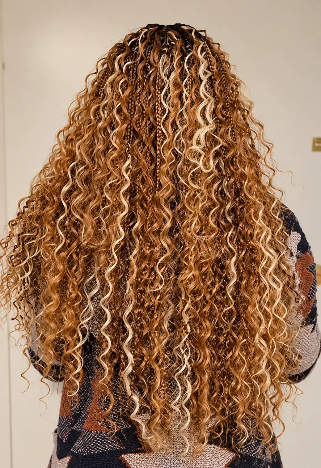 Caramel and blonde boho goddess braids full of loose curls